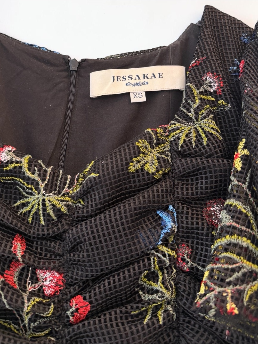 JessaKae Sybil Black Floral Embroidered Flutter Sleeve Midi Dress XS - Picture 6 of 9